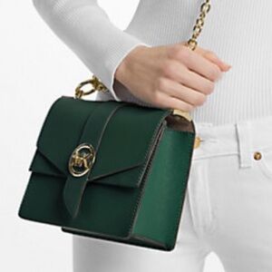 Elegant Green Crossbody Bag with Gold Accents